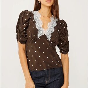 Lazara Top ~ Cocoa Polka Dots